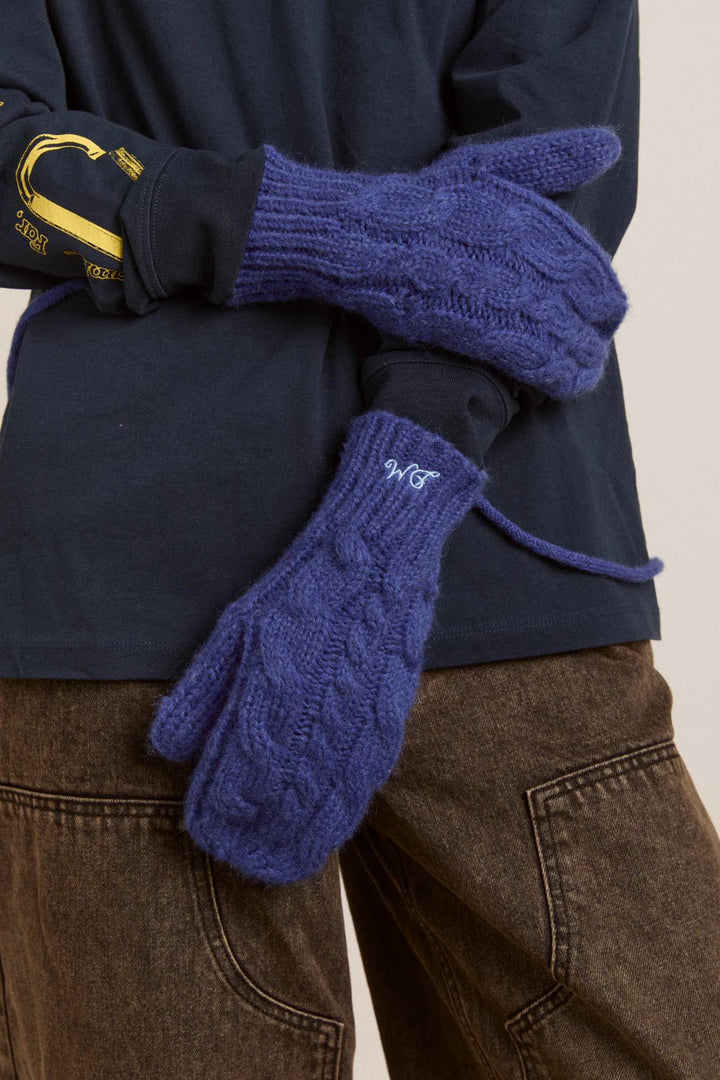 Damson Madder - Cable Knit Mittens Cobalt Blue - Kalifornia Jean Bar