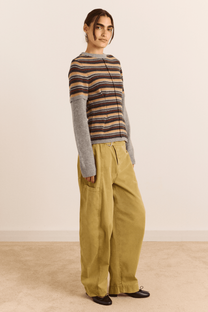 Damson Madder - Clara Striped Double Sleeve Merino Wool Jumper - Kalifornia Jean Bar