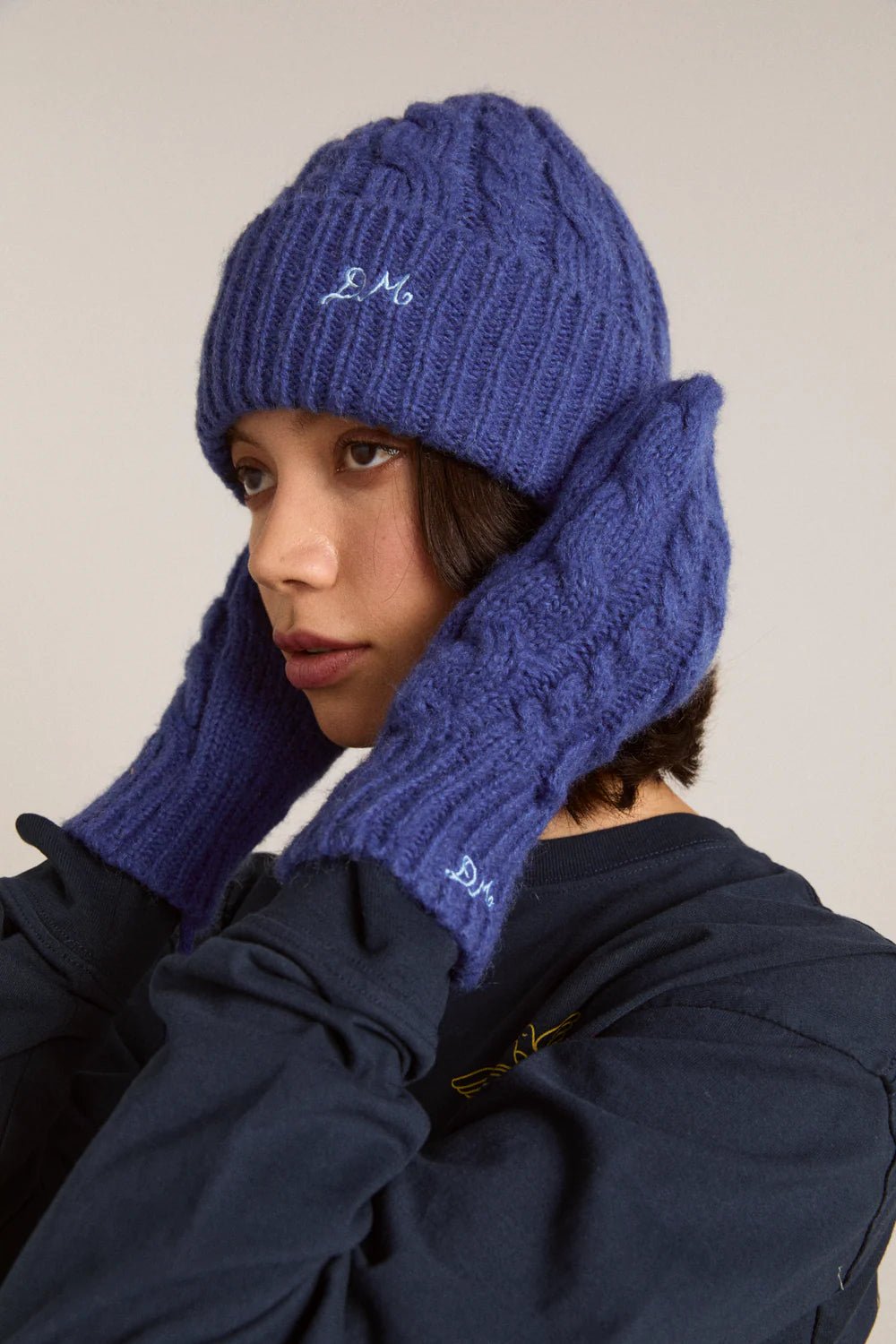 Damson Madder - Cobalt Cable Knit Beanie - Kalifornia Jean Bar
