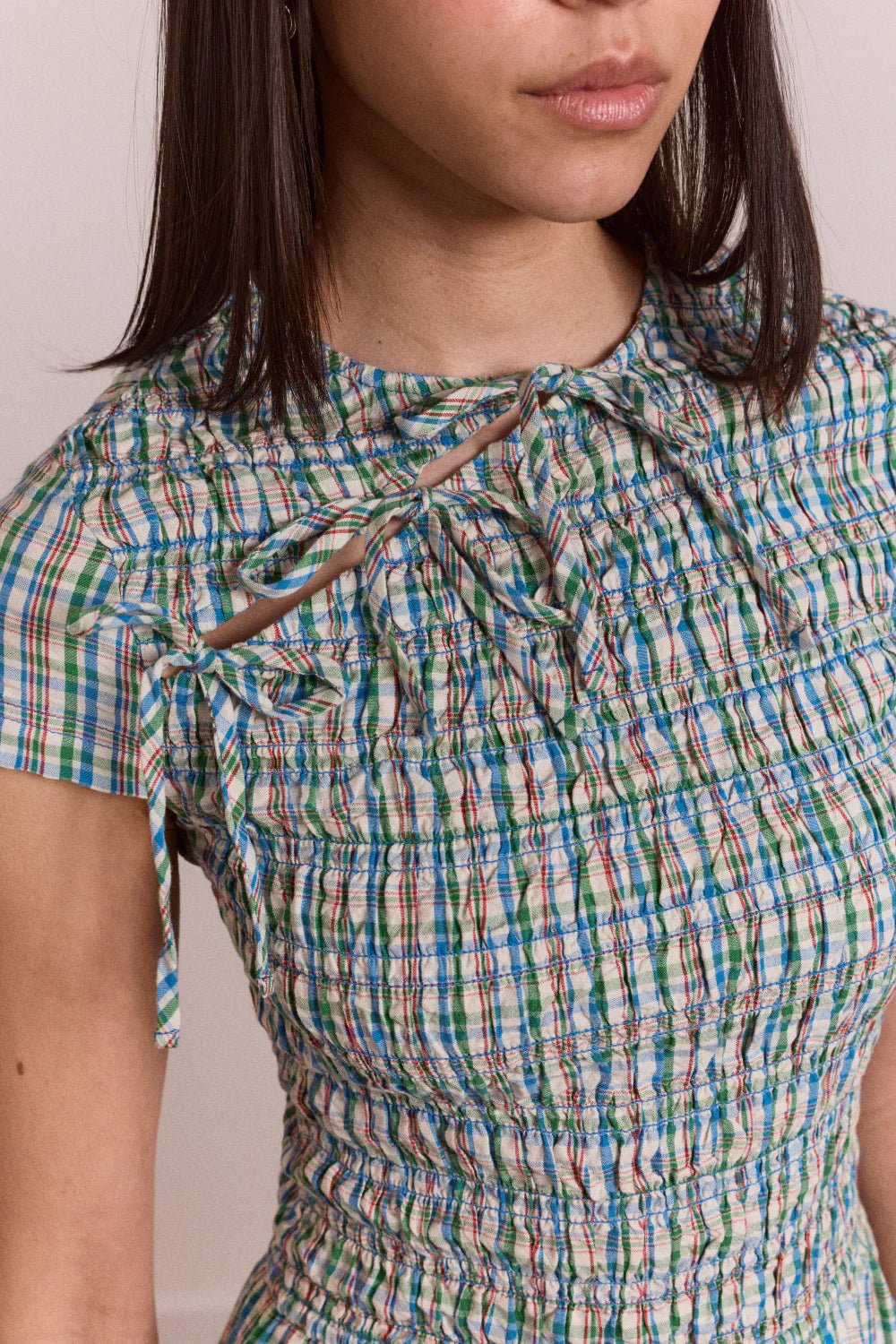Damson Madder - Ebba Picnic Dress Multi Blue Check - Kalifornia Jean Bar