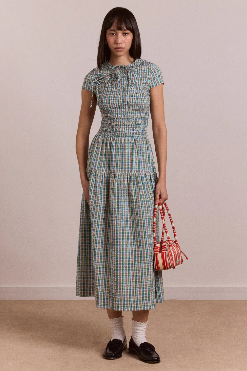 Damson Madder - Ebba Picnic Dress Multi Blue Check - Kalifornia Jean Bar