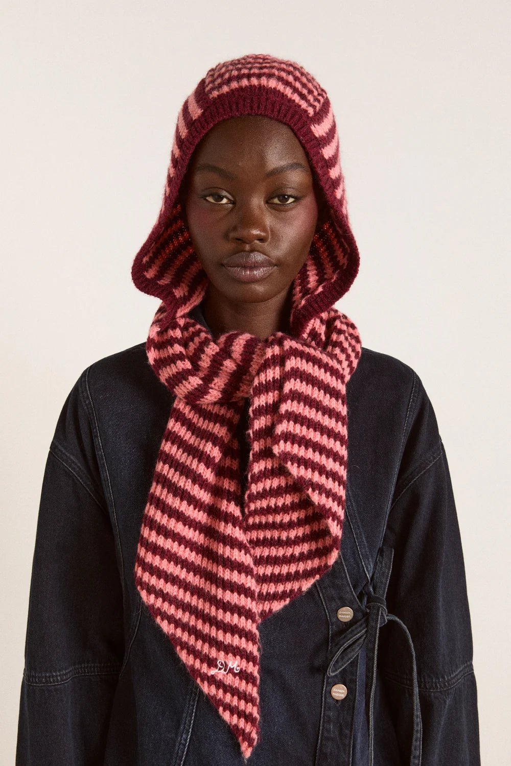 Damson Madder - Front Tie Hood in Pink/Burg Stripe - Kalifornia Jean Bar