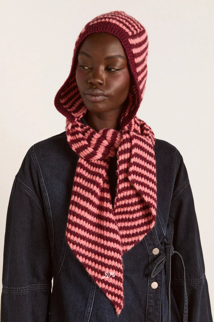 Damson Madder - Front Tie Hood in Pink/Burg Stripe - Kalifornia Jean Bar