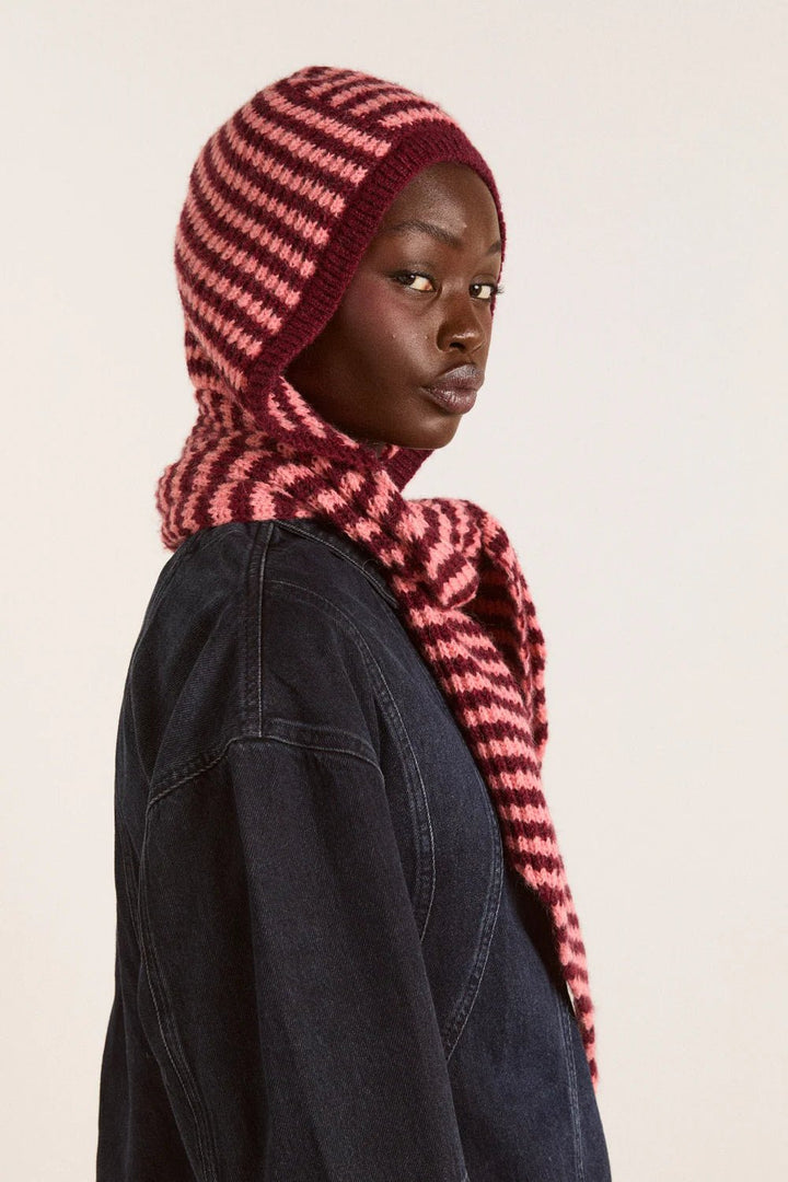 Damson Madder - Front Tie Hood in Pink/Burg Stripe - Kalifornia Jean Bar