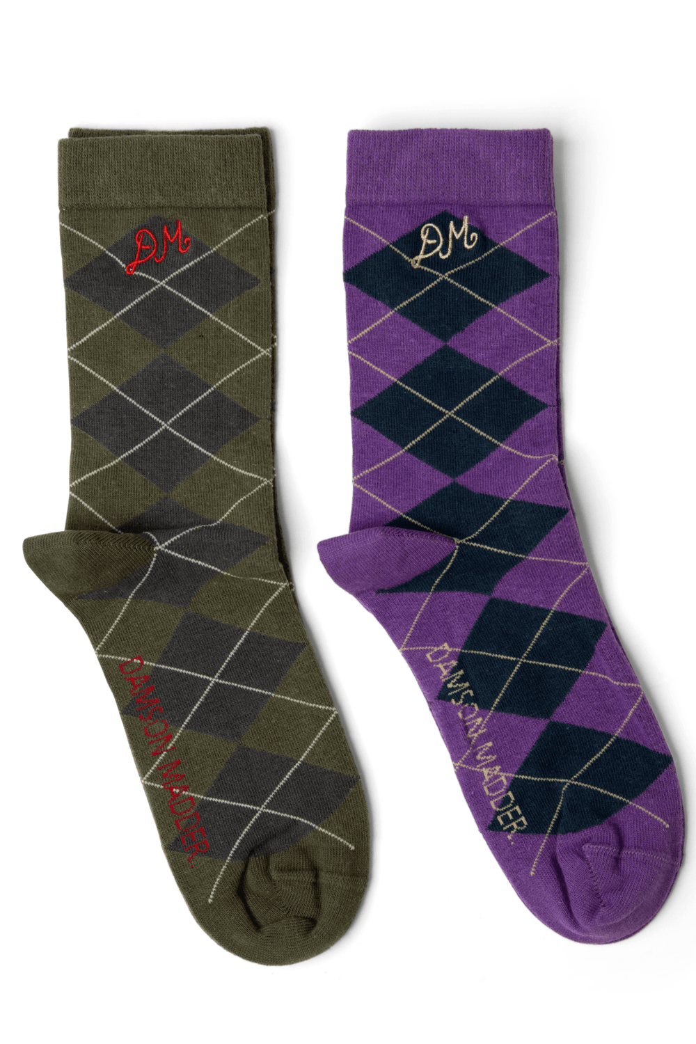 Damson Madder - Olive & Purple Argyle 2 Pack Socks - Kalifornia Jean Bar
