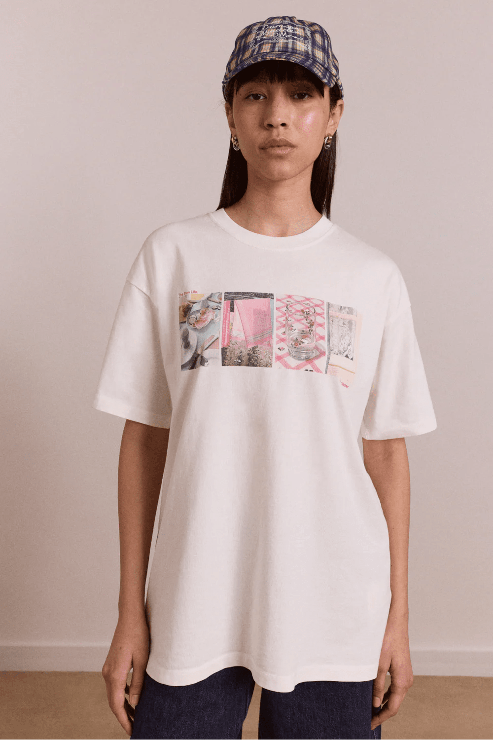 Damson Madder - Slow Life Crossword Graphic Tee Ecru - Kalifornia Jean Bar