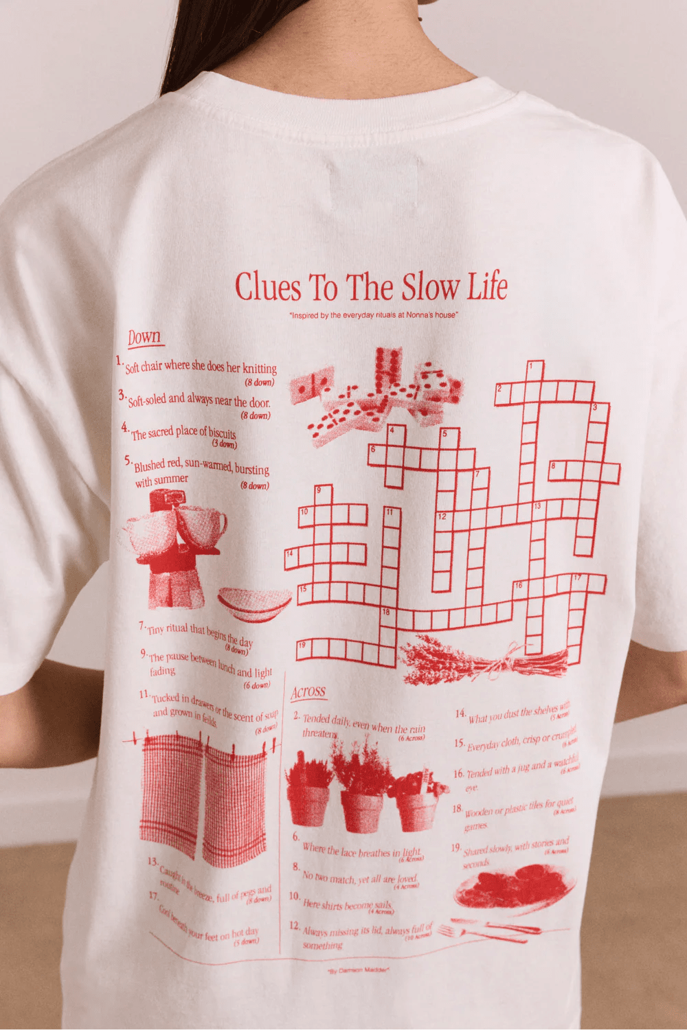 Damson Madder - Slow Life Crossword Graphic Tee Ecru - Kalifornia Jean Bar