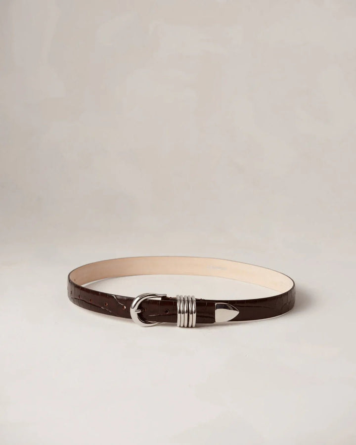 Déhanche - Hollyhock Croco Belt in Dark Chocolate / Silver - Kalifornia Jean Bar