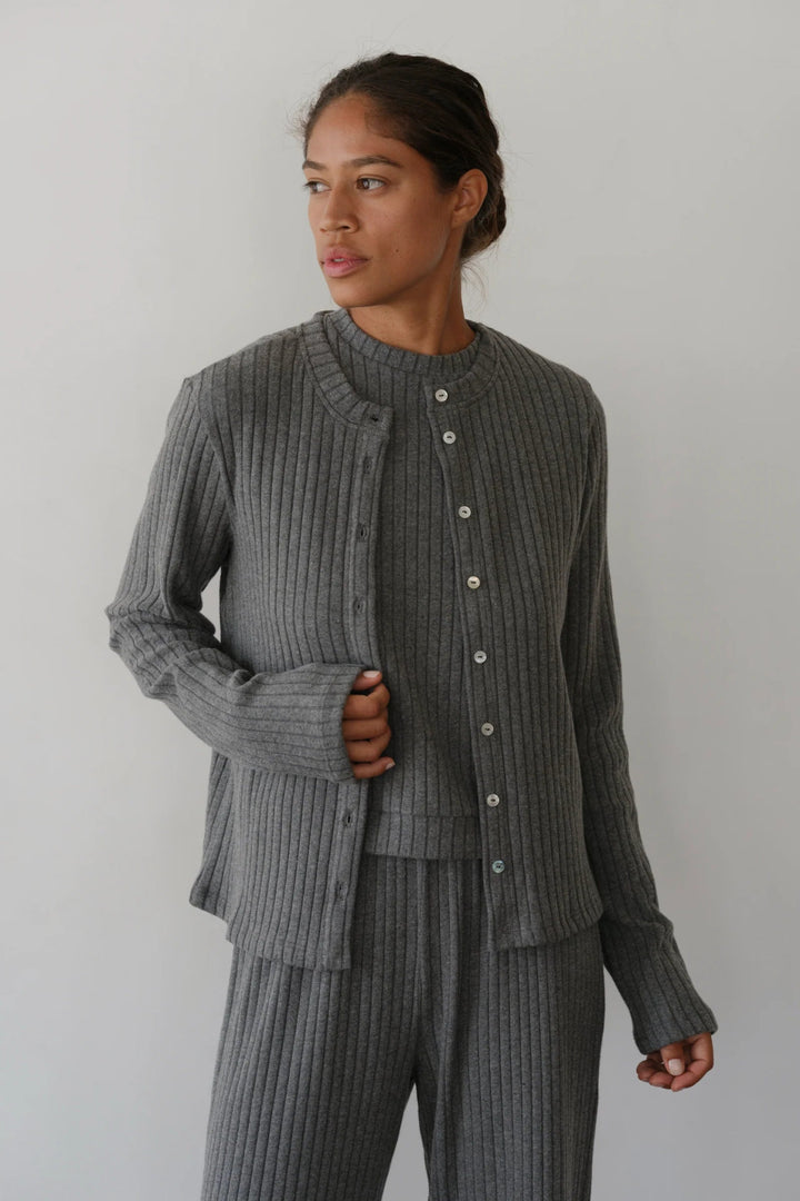 Donni - Charcoal Grey Sweater Rib Cardi - Kalifornia Jean Bar