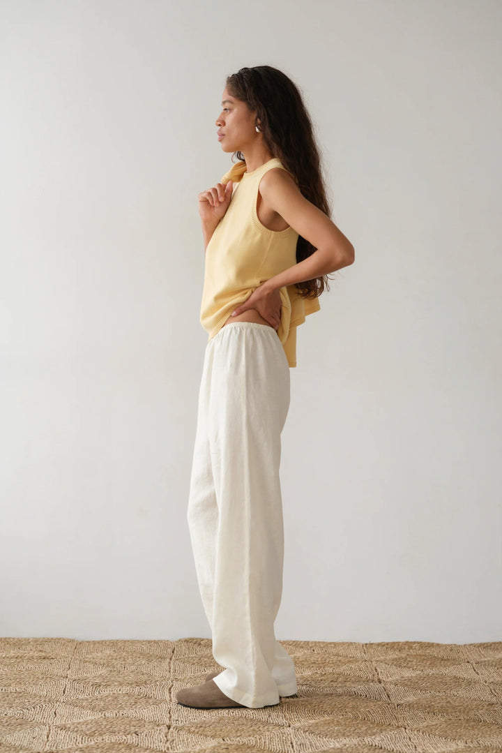 Donni - Creme Linen Simple Pant - Kalifornia Jean Bar