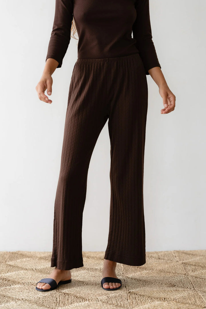 Donni - Espresso Pointelle Simple Crop Pant - Kalifornia Jean Bar