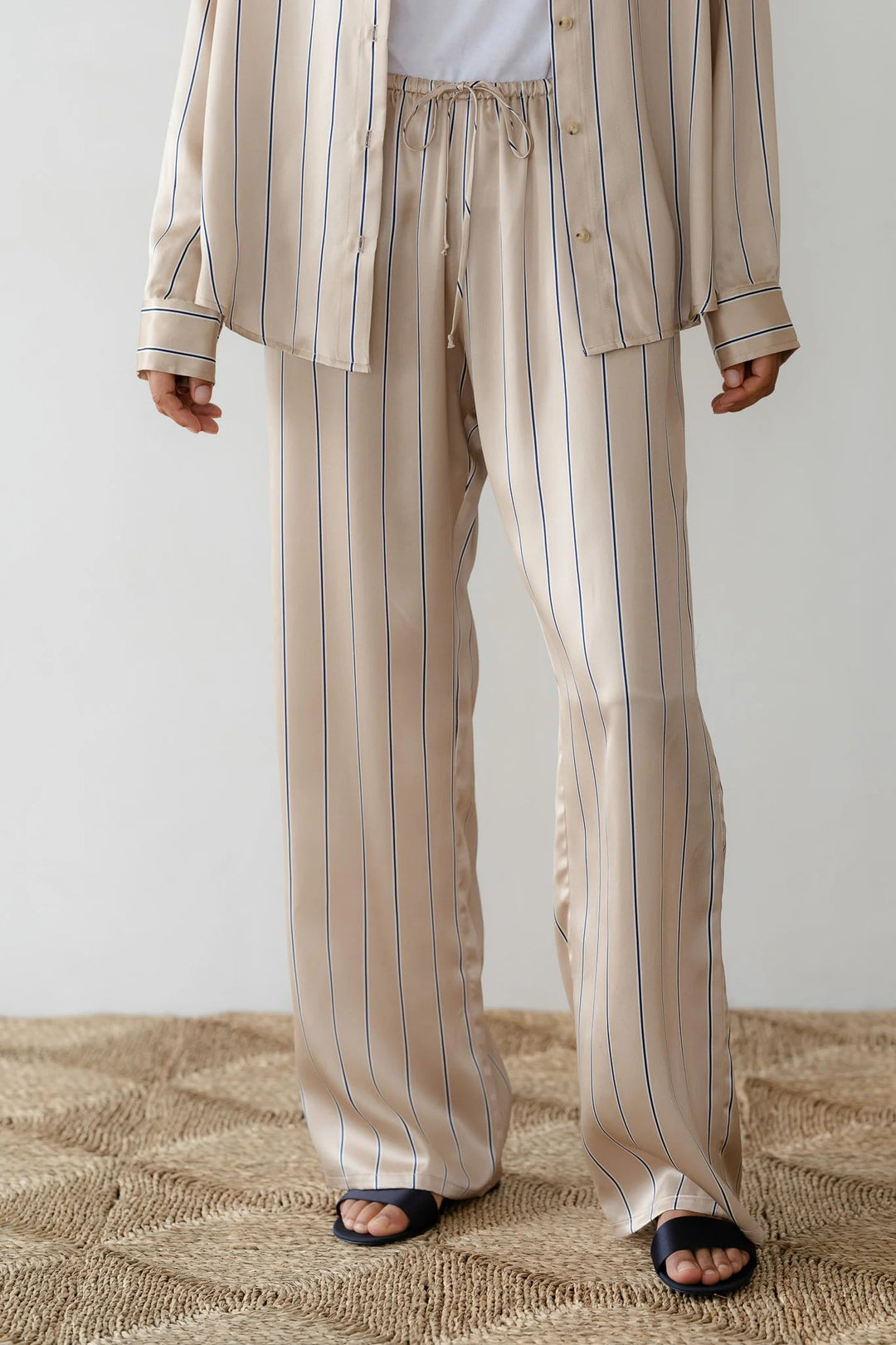 DONNI - Sand Pinstripe Silk Pant - Kalifornia Jean Bar