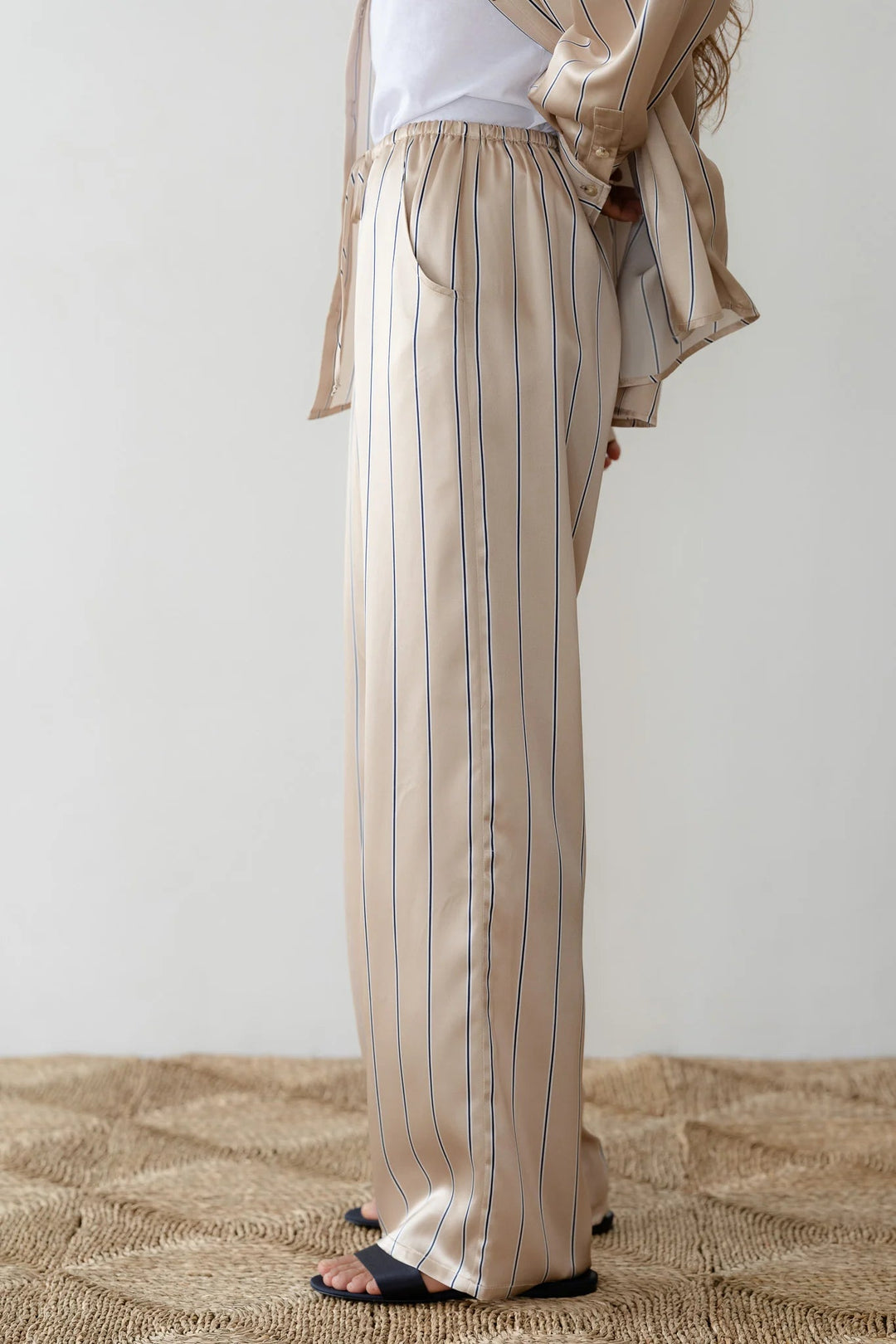 DONNI - Sand Pinstripe Silk Pant - Kalifornia Jean Bar