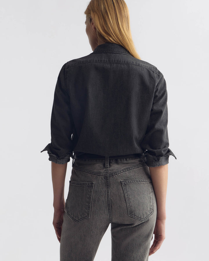 Nili Lotan - Emilie Denim Ruffle Shirt Faded Black