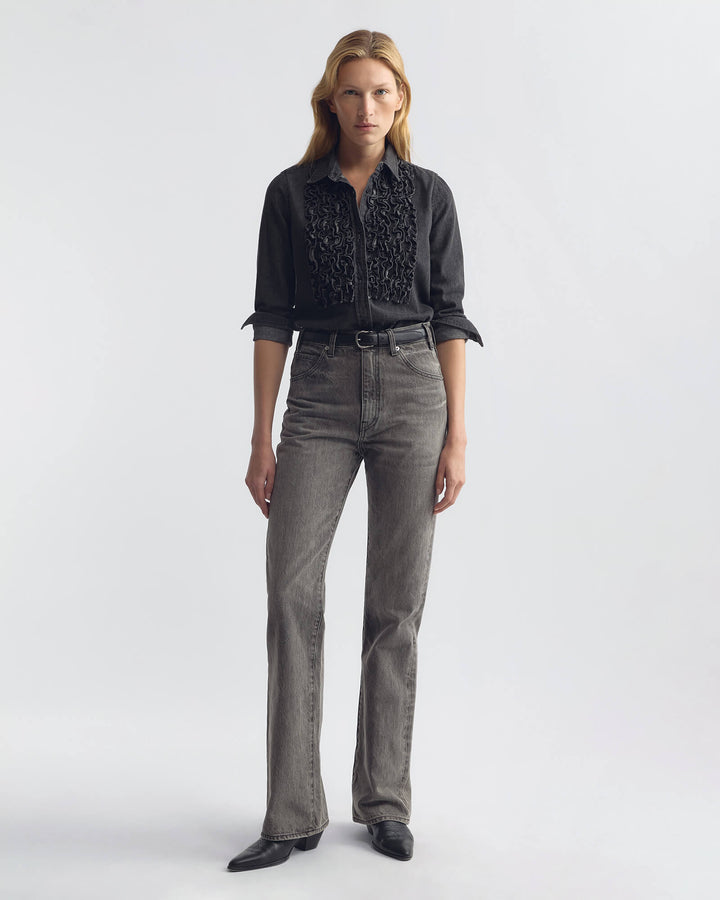 Nili Lotan - Emilie Denim Ruffle Shirt Faded Black