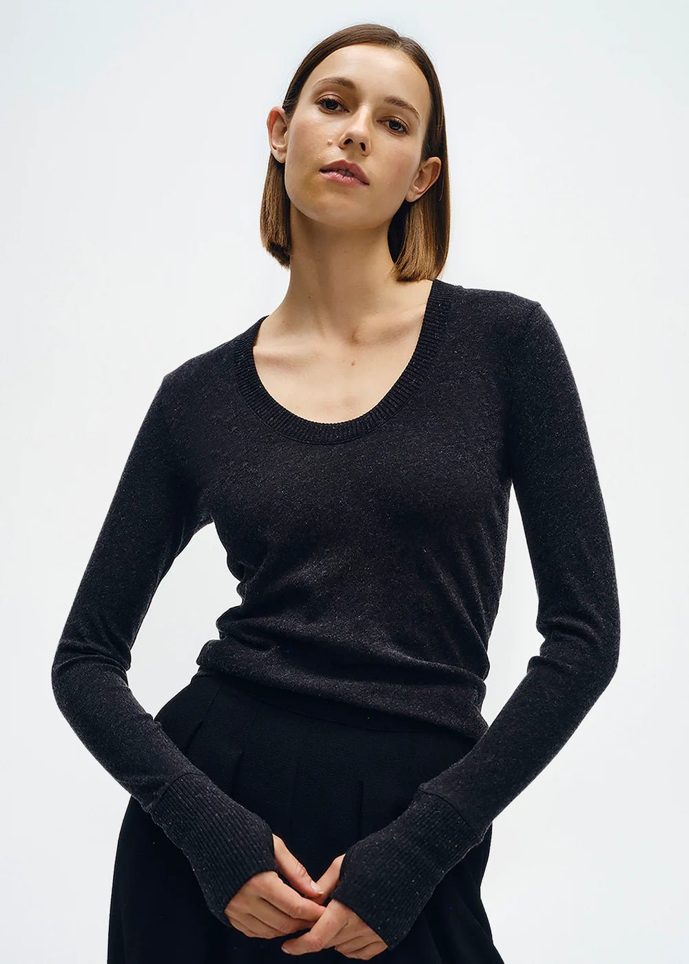 Enza Costa - Charcoal Cashmere U Shirt - Kalifornia Jean Bar Enza Costa - Charcoal Cashmere U Shirt Cashmere Shirt