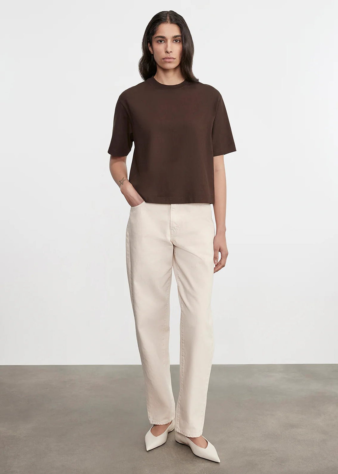 Enza Costa TS - Coffee Bean S/S Supima Structured Tee - Kalifornia Jean Bar