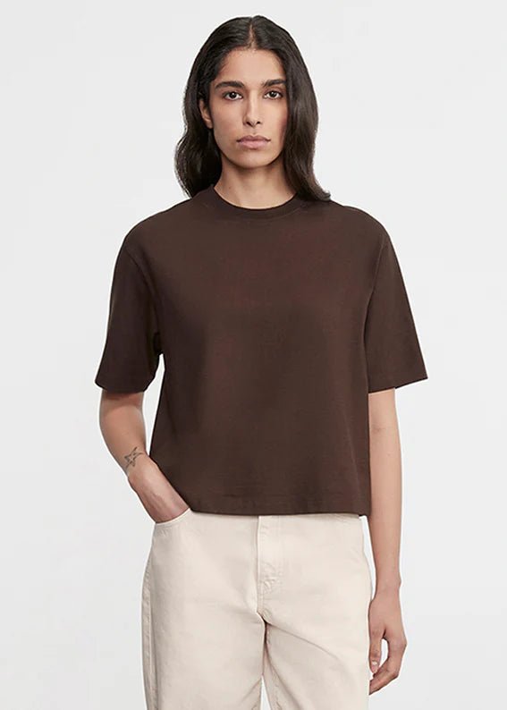 Enza Costa TS - Coffee Bean S/S Supima Structured Tee - Kalifornia Jean Bar