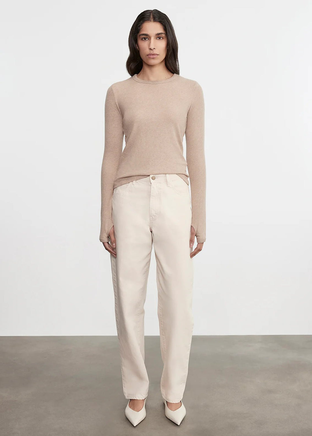 Enza Costa TS - Khaki Cashmere New Classic L/S Crew - Kalifornia Jean Bar