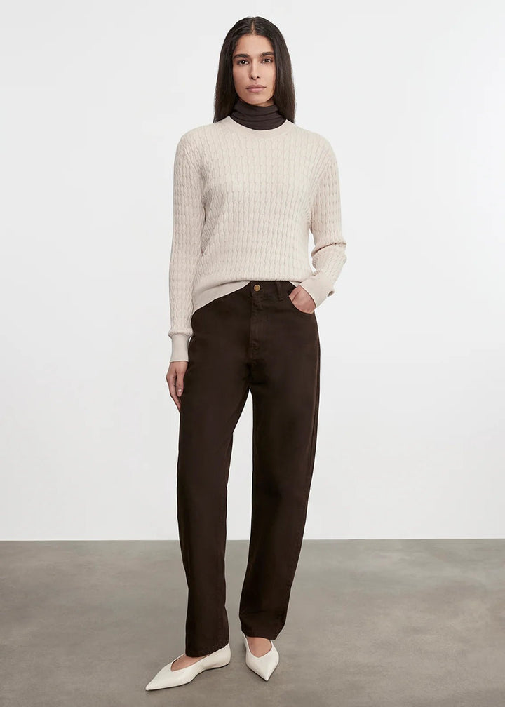 Enza Costa TS - Parchment Cashmere Cotton Cable Knit Easy Crew - Kalifornia Jean Bar