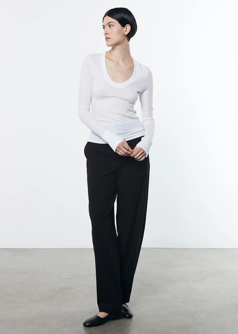 Enza Costa - White Cashmere Cuffed U Shirt - Kalifornia Jean Bar Enza Costa - White Cashmere Cuffed U Shirt Cashmere Shirt