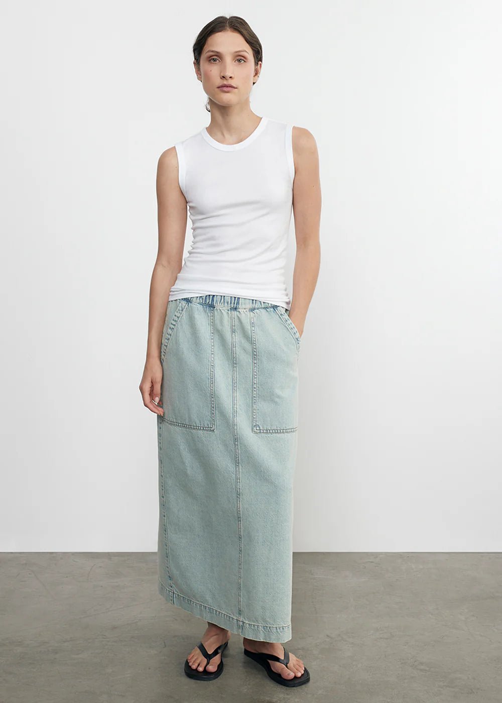 Enza Costa - White Supima Cotton Sleeveless Tank - Kalifornia Jean Bar
