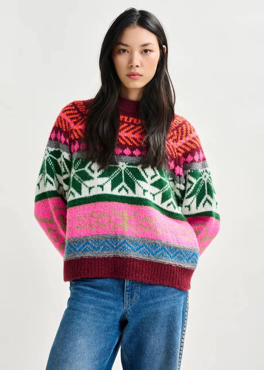 Essentiel Antwerp - Irelando Jacquard Knit Pullover Burgundy Multicolor - Kalifornia Jean Bar