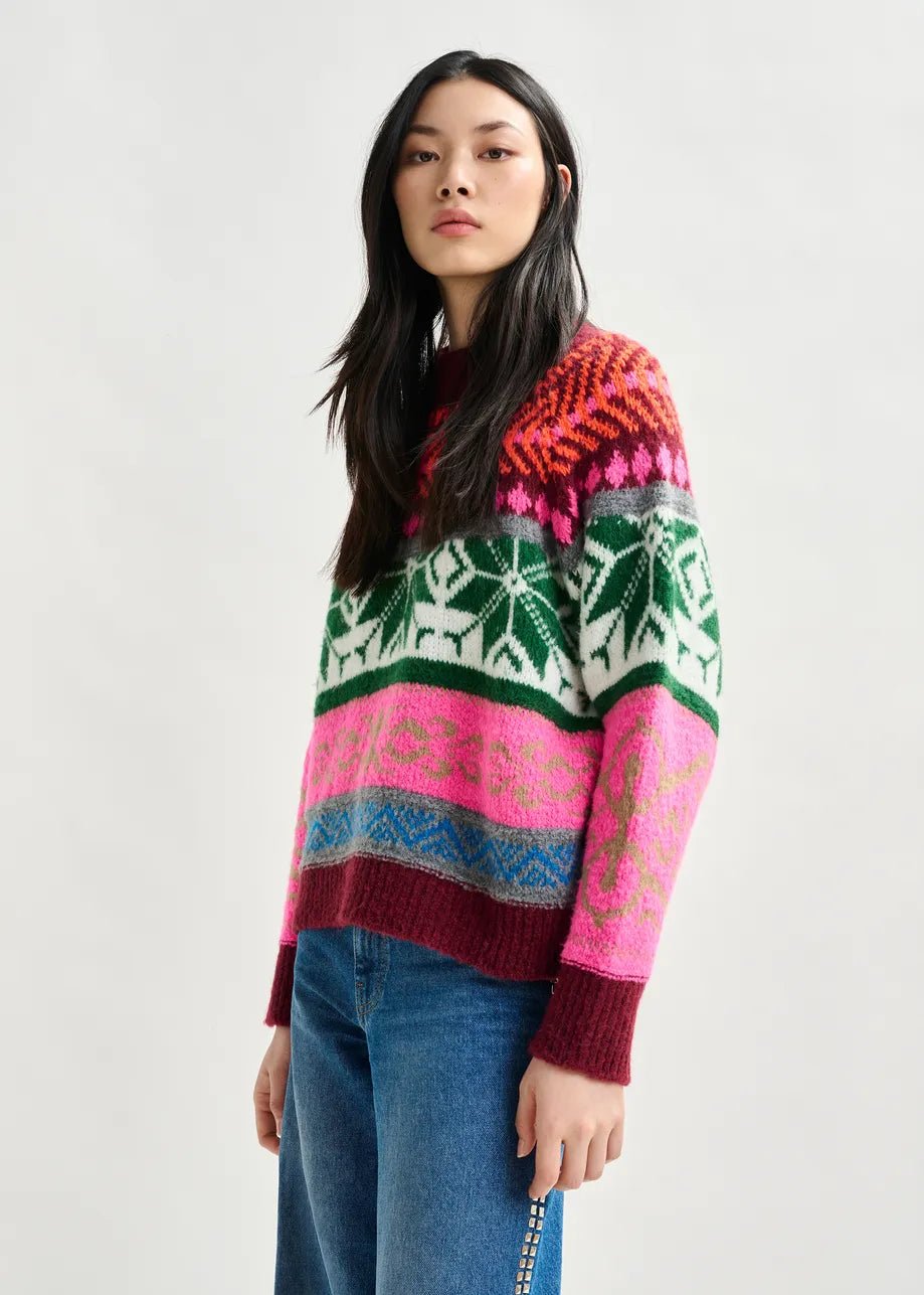 Essentiel Antwerp - Irelando Jacquard Knit Pullover Burgundy Multicolor - Kalifornia Jean Bar