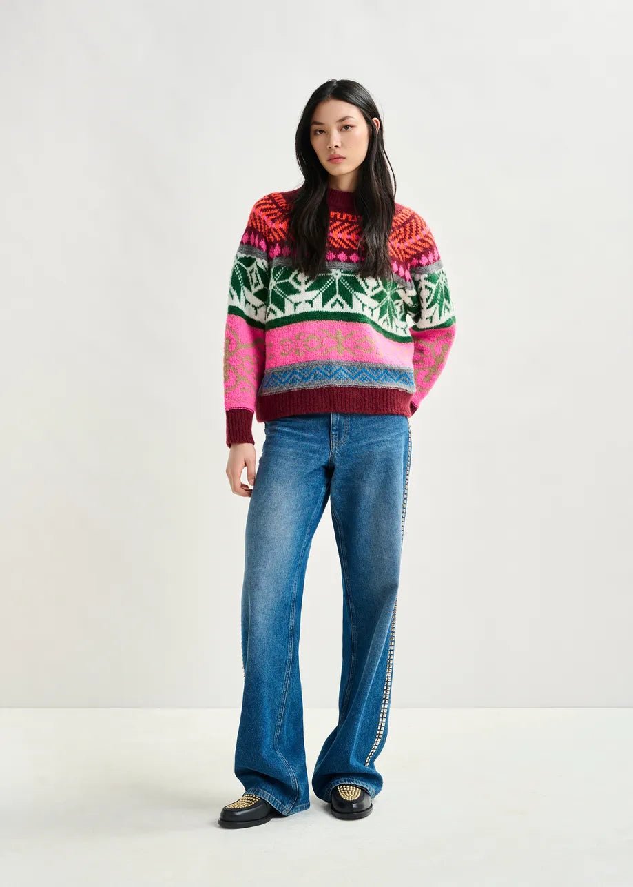 Essentiel Antwerp - Irelando Jacquard Knit Pullover Burgundy Multicolor - Kalifornia Jean Bar