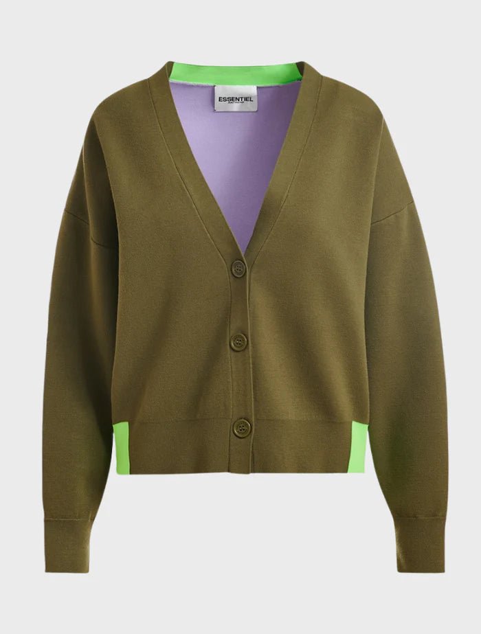 Essentiel Antwerp - Jicolor Cardigan Olive Martini Colorblock - Kalifornia Jean Bar