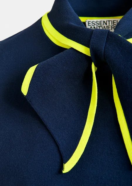Essentiel Antwerp - Jondra Navy Fine - Knit Polo w/ Bright Yellow Scarf Collar - Kalifornia Jean Bar