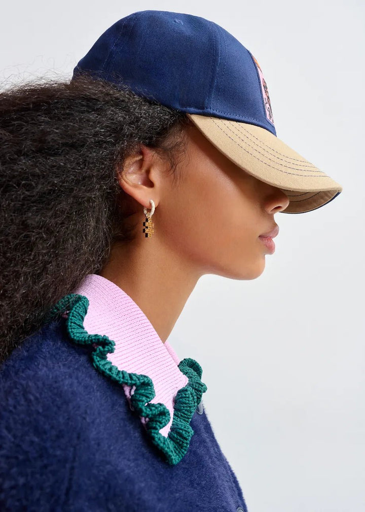 Essentiel Antwerp - Navy Cardigan Purple Green Ruffle Collar - Kalifornia Jean Bar