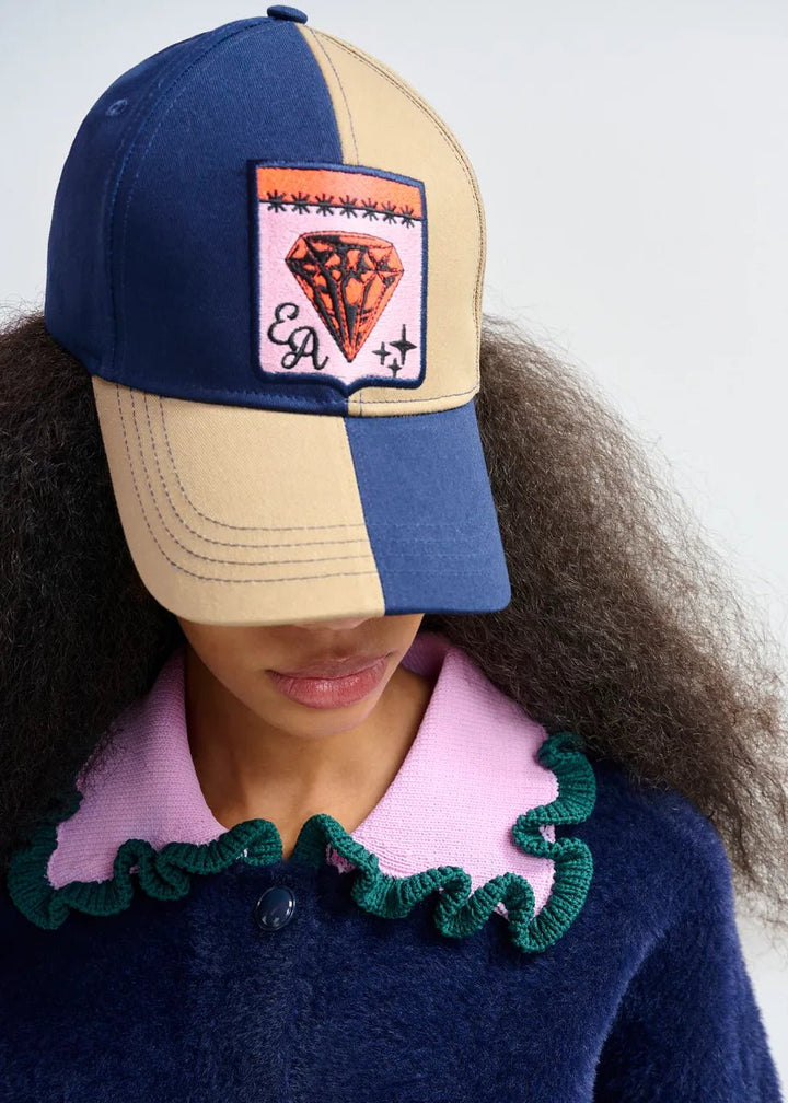 Essentiel Antwerp - Navy Cardigan Purple Green Ruffle Collar - Kalifornia Jean Bar