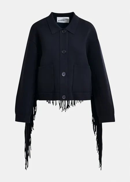 Essentiel Antwerp - Navy Cropped Knitted Fringe Jacket - Kalifornia Jean Bar