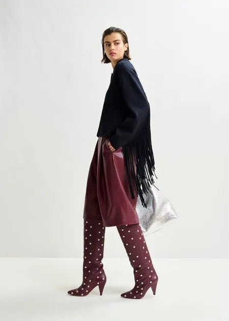 Essentiel Antwerp - Navy Cropped Knitted Fringe Jacket - Kalifornia Jean Bar