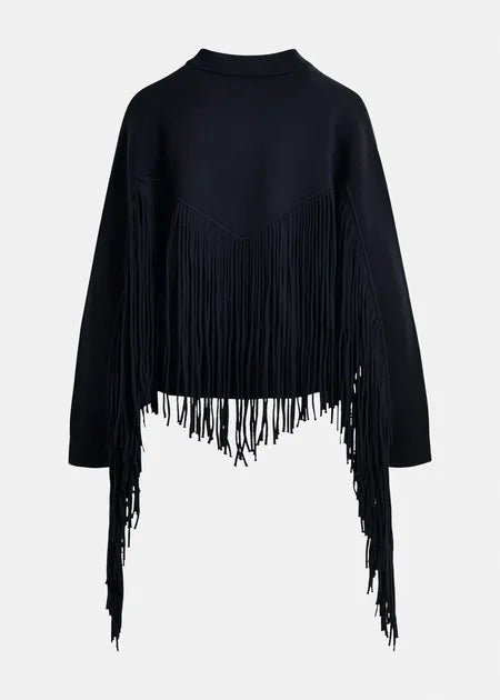 Essentiel Antwerp - Navy Cropped Knitted Fringe Jacket - Kalifornia Jean Bar