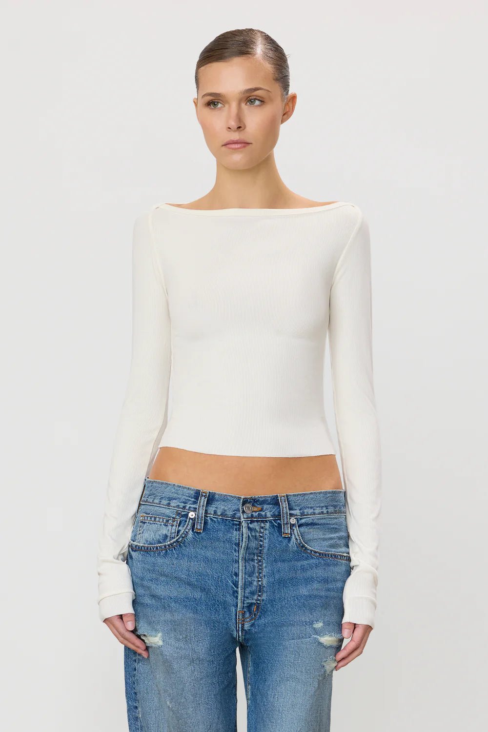 Éterne - Cream Long Sleeve Boat Neck Top - Kalifornia Jean Bar