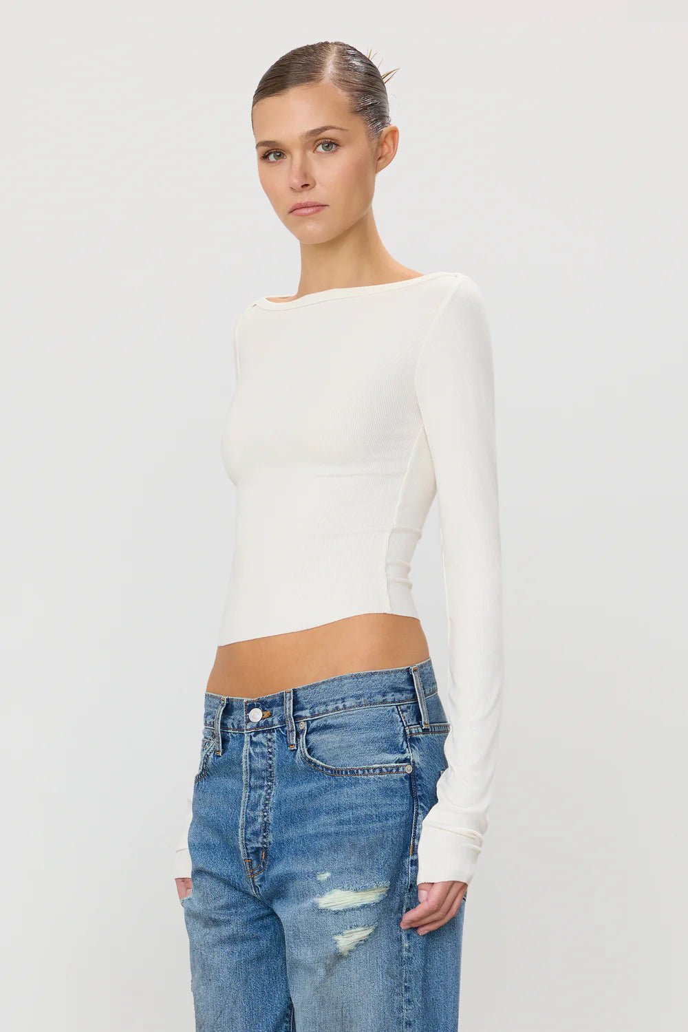 Éterne - Cream Long Sleeve Boat Neck Top - Kalifornia Jean Bar