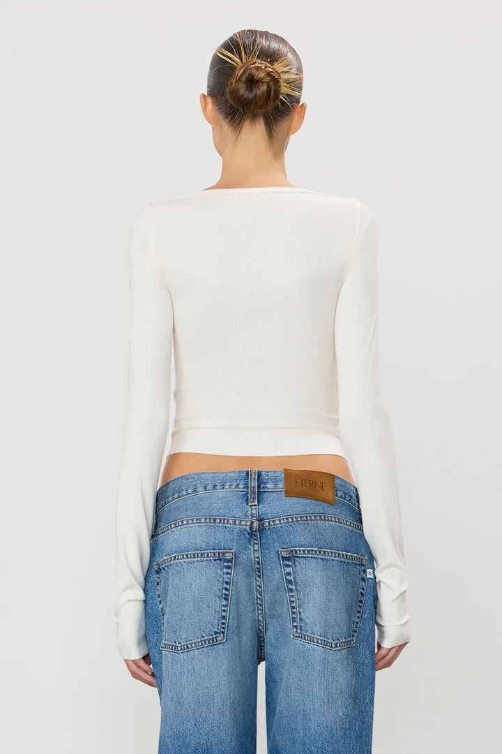 Éterne - Cream Long Sleeve Boat Neck Top - Kalifornia Jean Bar