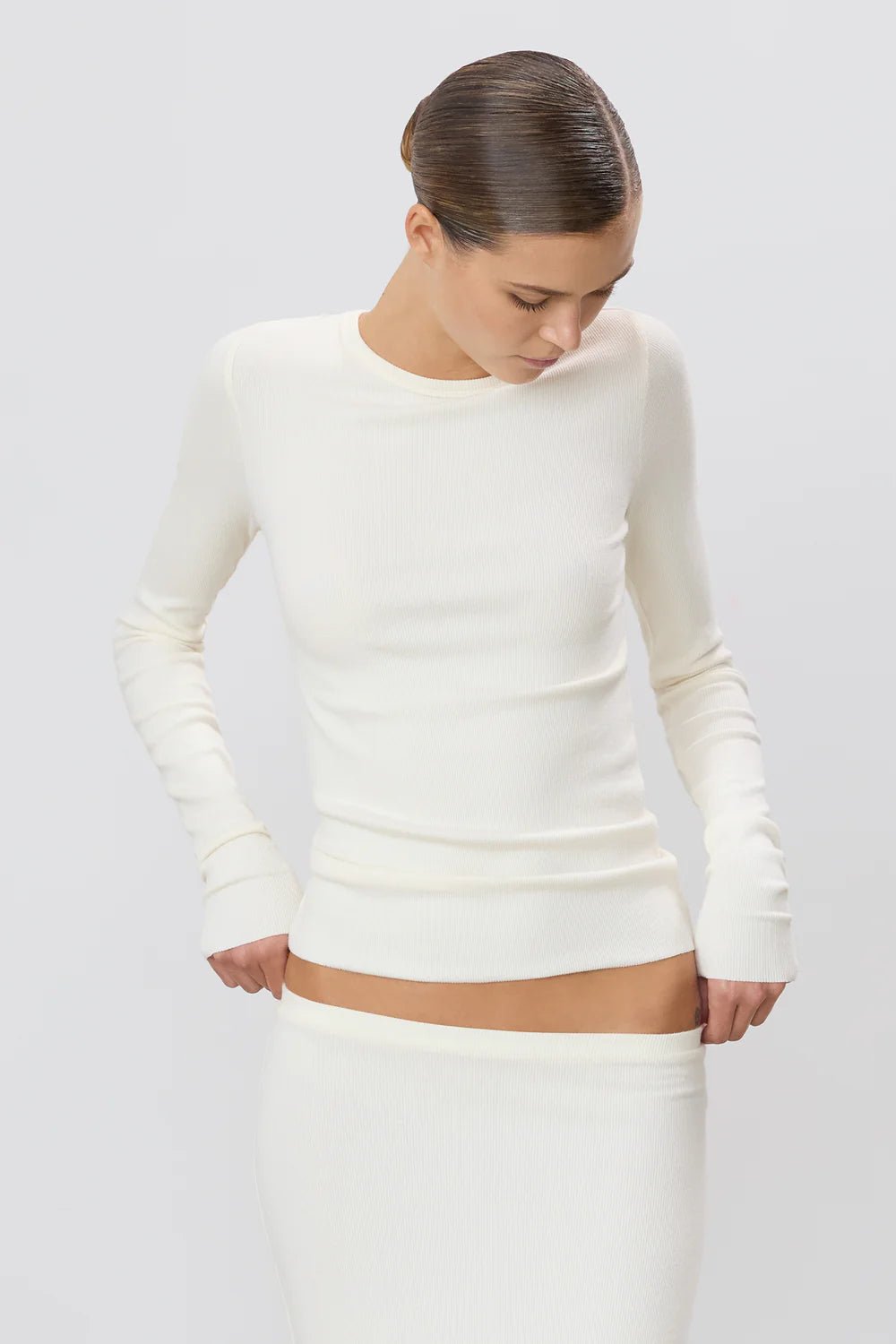 Éterne - Cream Long Sleeve Fitted Top - Kalifornia Jean Bar