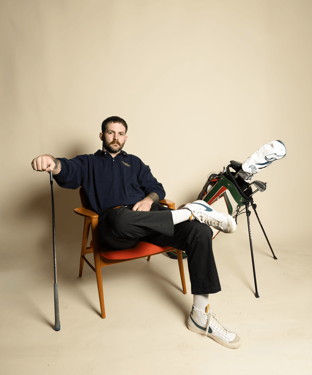 Fade Golf Co. - Vintage Navy Script Long Sleeve Polo - Kalifornia Jean Bar