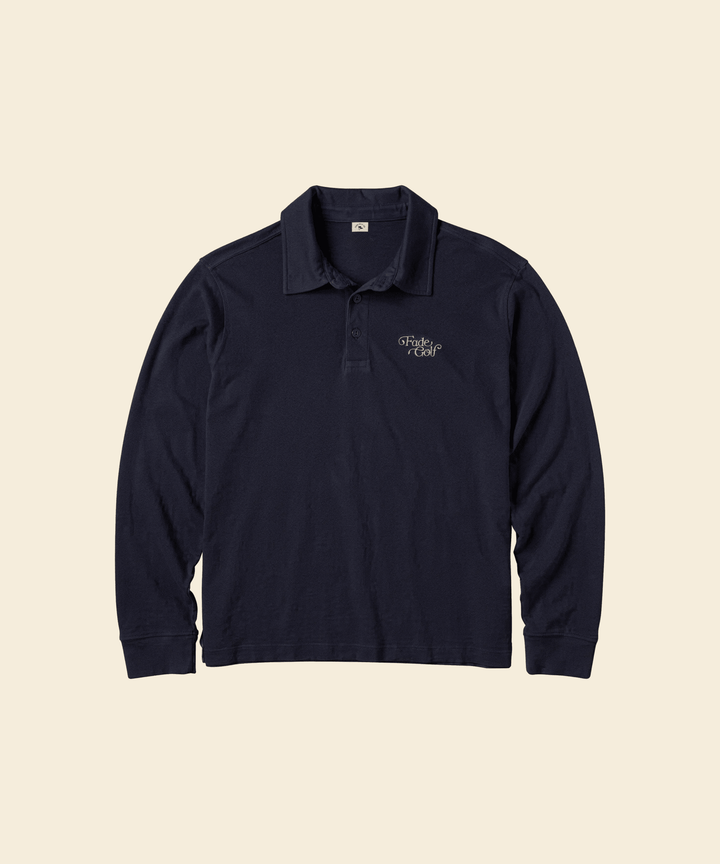 Fade Golf Co. - Vintage Navy Script Long Sleeve Polo - Kalifornia Jean Bar