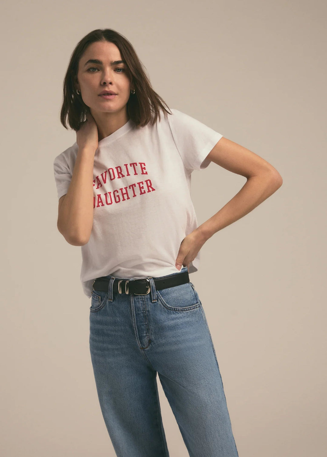 Favorite Daughter - White Rouge Cropped Collegiate Tee - Kalifornia Jean Bar Favorite Daughter - White Rouge Cropped Collegiate Tee