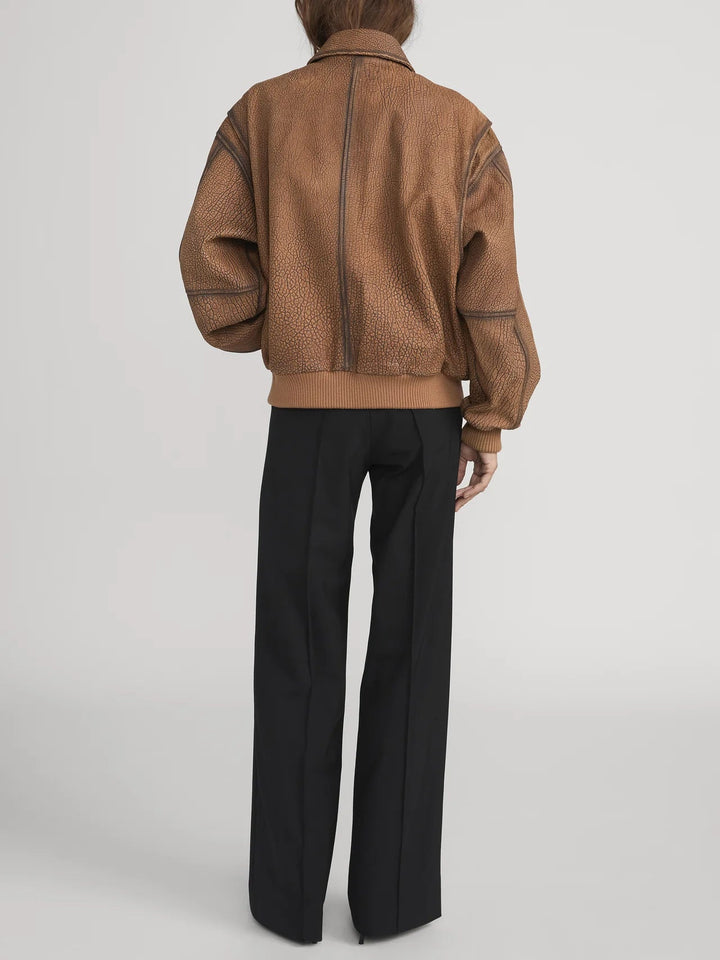 Frame - Dark Camel Distressed Leather Jacket - Kalifornia Jean Bar