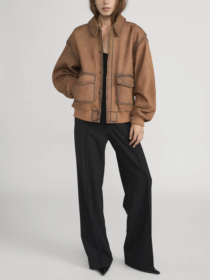 Frame - Dark Camel Distressed Leather Jacket - Kalifornia Jean Bar