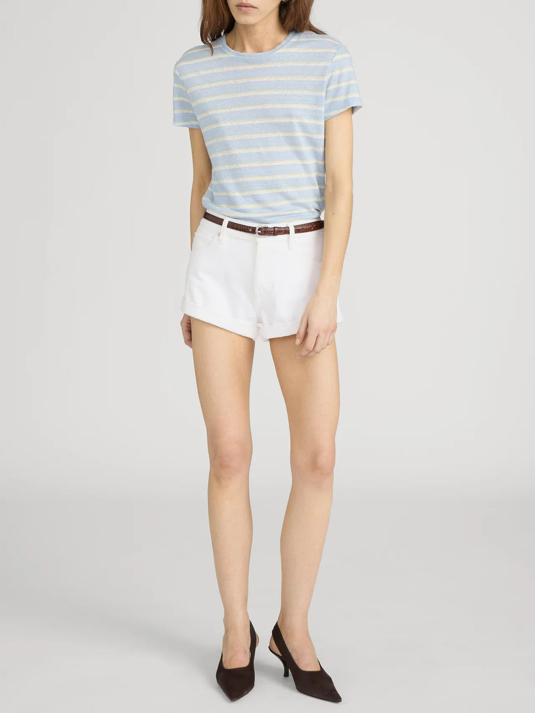 Frame - Linen Baby Tee Chambray Blue Multi - Kalifornia Jean Bar