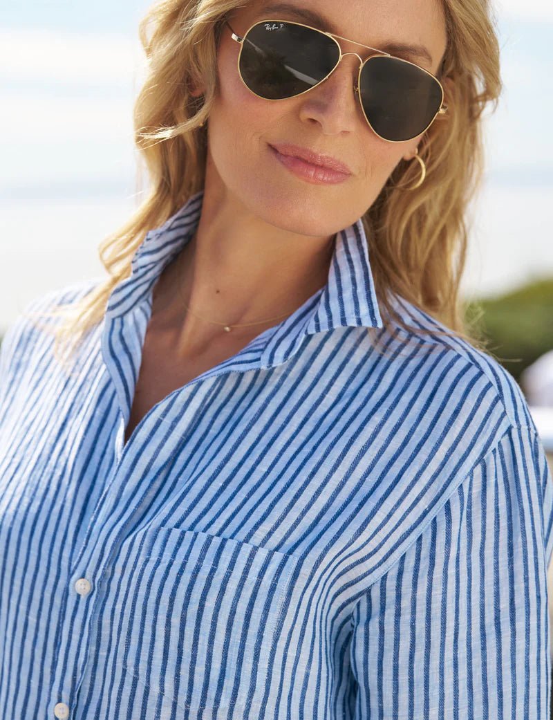 Frank & Eileen - Blue Navy Textured Stripe Mary Shirtdress - Kalifornia Jean Bar