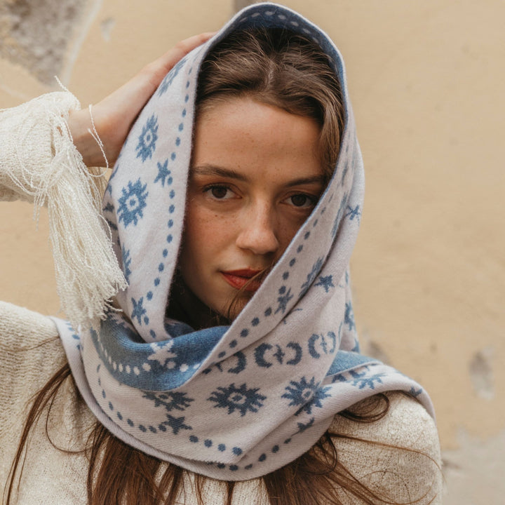 Freya - Denim / Ivory Nebula Triangle Scarf - Kalifornia Jean Bar