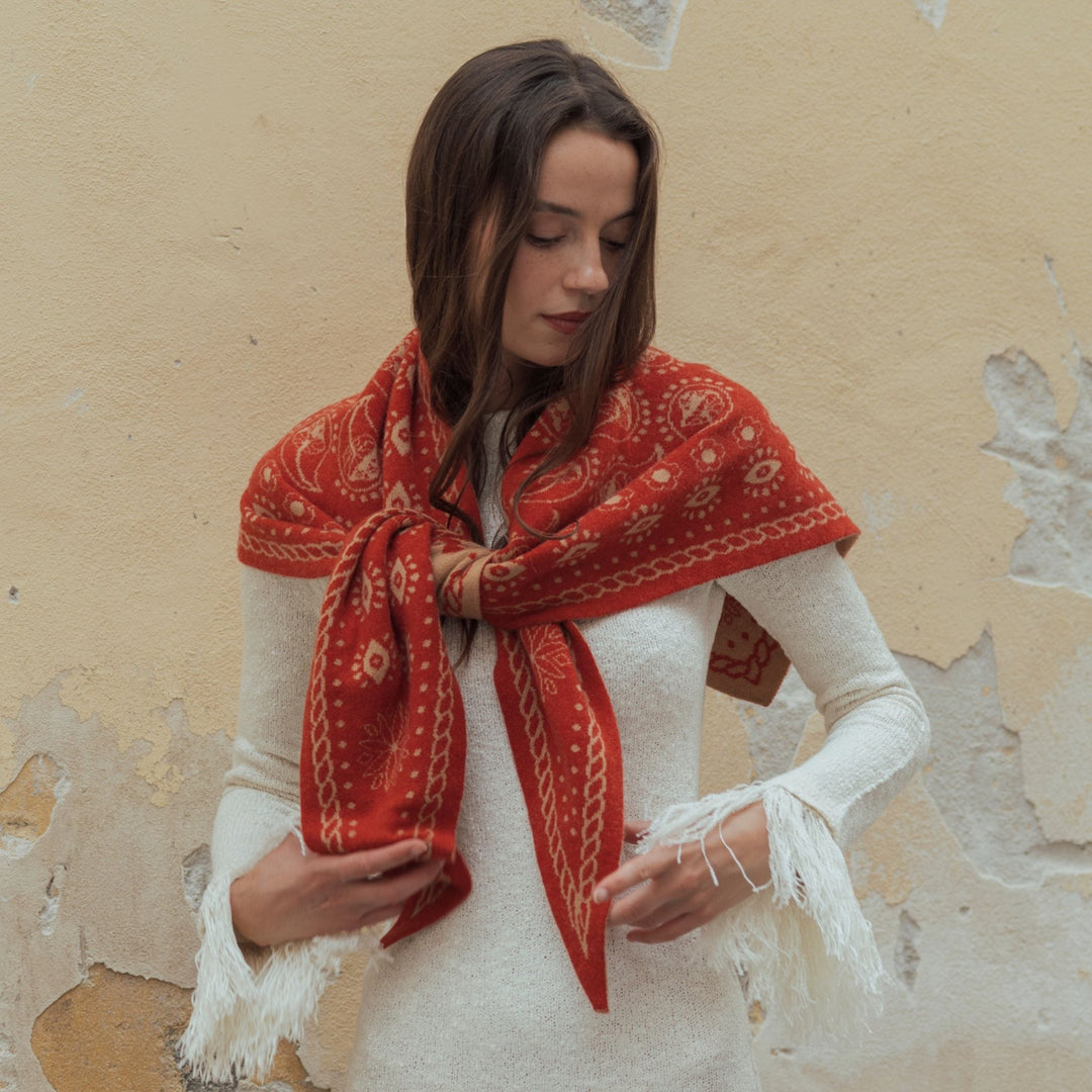 Freya - Fable Triangle Scarf - Honey / Brick - Kalifornia Jean Bar