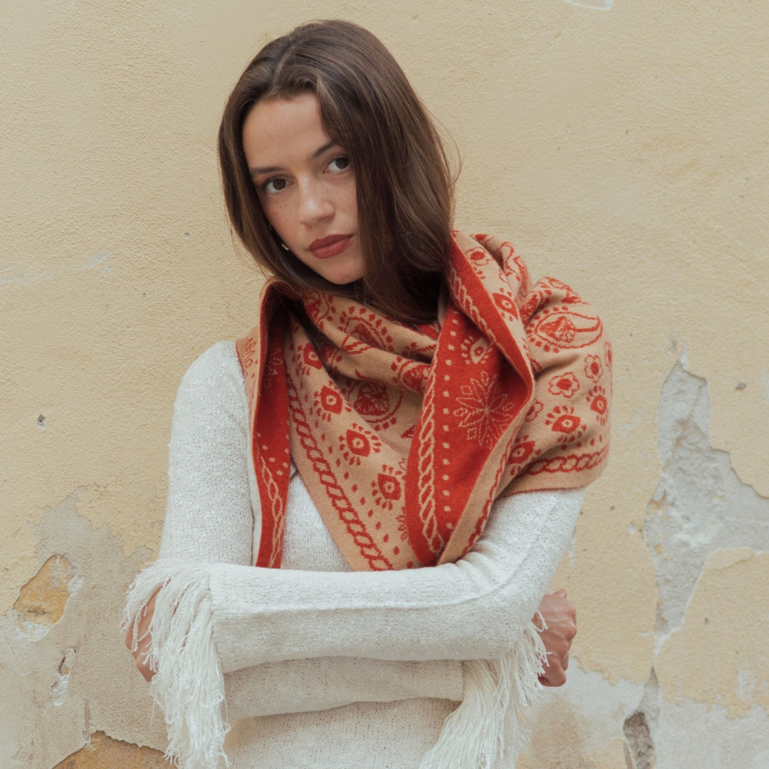 Freya - Fable Triangle Scarf - Honey / Brick - Kalifornia Jean Bar
